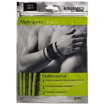 AQUAMED Active Muñequera - Sujeción elástica, Fibra carbón de bambú, Alivio dolor articular, Lavable, Talla única