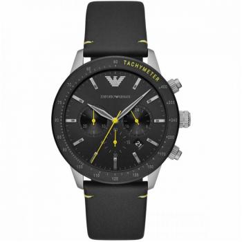 Reloj Armani Hombre AR11325 - 44 mm, acero inoxidable, esfera negra, resistente al agua hasta 50 metros, cronógrafo, correa de cuero