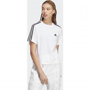 Adidas Essentials 3-Stripes Single Jersey Crop Camiseta de Manga Corta para Mujer - Blanco/Negro, Talla S