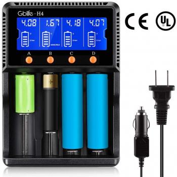 Cargador para Pilas Recargables con Pantalla LCD 4 Ranuras Inteligente Cargador de Baterías para Lithium AA AAA Recargables Baterias