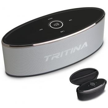 Tritina Bluetooth Speaker Altavoz Inalámbrico Sonido Estéreo de Alta Definición, Control Táctil con Luz Moderna, bocina Bluetooth, Micrófono Incorporado, Manos Libres Para Llamadas, Ranura Para Tarjeta TF y Cable AUX - Plata