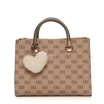 Liu Jo Women's Beige Satchel Handbag with Heart Charm and Logo