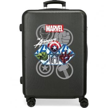 Maleta Mediana Rígida Avengers Heroes Negra - 65x46x23cm, Capacidad 56L