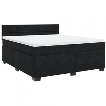 Cama box spring con colchón de muelles en terciopelo negro 180x200 cm