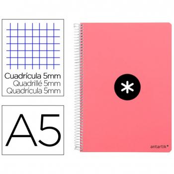 Cuaderno espiral Antartik Din A5 Tapa dura 100g/m2 80 hojas Cuadrícula 5mm Color Coral