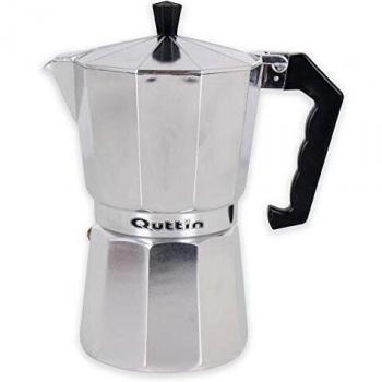Quttin Cafetera Italiana de Induccion Mediana. Todo Tipo de Cocinas. Moka Express. Aluminio. Mango de Silicona Aislante. Valvula Seguridad. Calidad. 6 Servicios