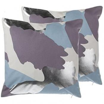 Conjunto de 2 Cojines Decorativos Violeta con Patrón Abstracto Plateado 45 x 45 cm