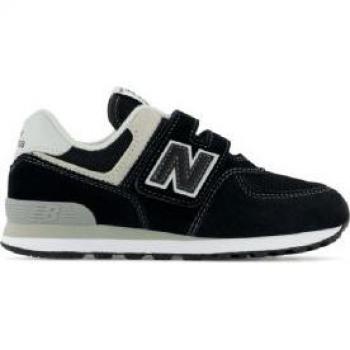 New Balance 574 Unisex Kids Leather Sneakers Black Velcro Casual Fashion Size 32.5