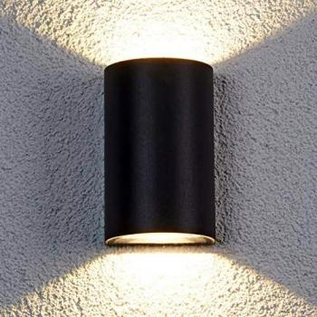 Aplique de exterior LED semicircular JALE Lucande, lámpara de pared LED moderna en negro, fabricada en aluminio, con 2 llamas