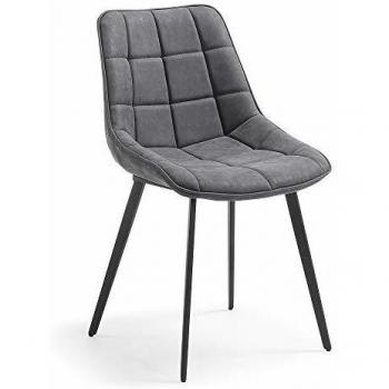 Kave Home - Silla de Comedor Adam Grafito en Piel sintética y Patas de Acero en Negro