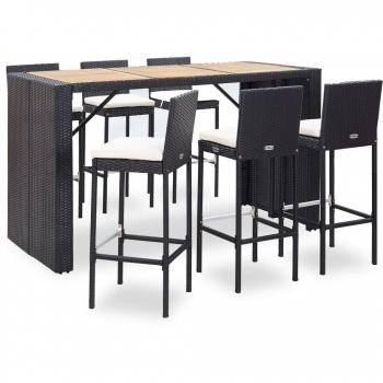 7 Piece Black Poly Rattan Outdoor Bar Set with Cushions