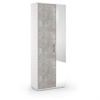 Mueble de baño polivalente de hormigón y blanco con espejo y puerta efecto hormigón