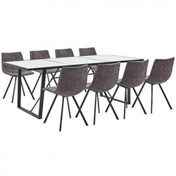 vidaXL Juego de Comedor 9 Piezas Cuero Sintético Mobiliario Decoración Interior Casa Hogar Robusto Duradero Resistente Funcional Práctico Útil Marrón