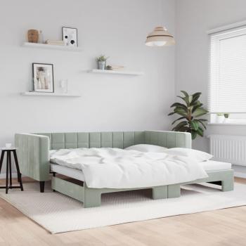 Sofá cama nido terciopelo gris claro 100x200 cm con cama extraíble