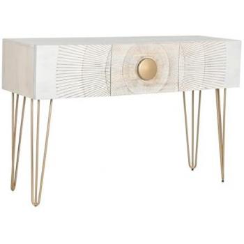 Consola Home Esprit Blanco y Dorado de Metal y Madera de Mango 120 x 38 x 76 cm