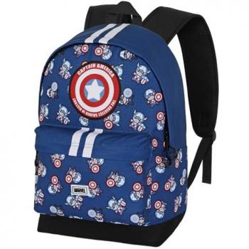 Mochila Plus Brave Capitán América Marvel 43cm adaptable, color azul, dimensiones 30 x 44 cm, capacidad de 23 litros
