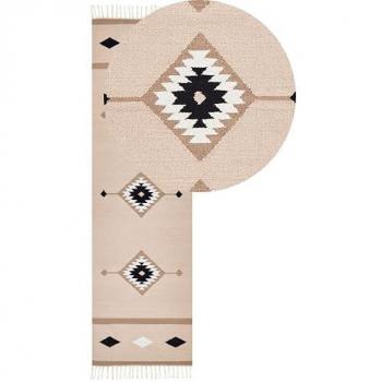 Alfombra Kilim Runner Multicolor de Algodón 80 x 300 cm, Reversible, Tejida a Mano, Bajo Pelo, Rectangular