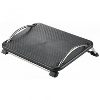 hjh OFFICE 721060 Reposapiés ergonómico PIEDINO Negro, Soporte para pies, Apoyapiés, Inclinable sin etapas, Armazón cromada
