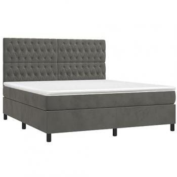 Cama box spring colchón y LED terciopelo gris oscuro 160x200 cm