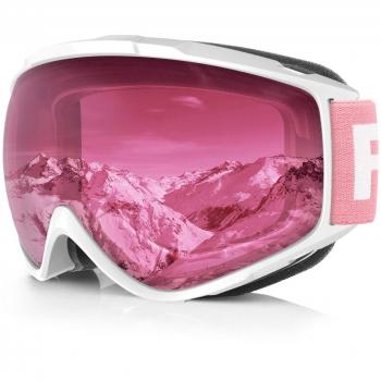 Findway Gafas de Esquí,Máscara Gafas Esqui Snowboard Nieve Espejo para Hombre Mujer Adultos Juventud Jóvenes, Anti Niebla Gafas de Esquiar OTG,Protección UV Rosado Esférica Lentes