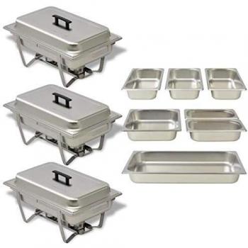 vidaXL Set Calentador Comida Buffet 3 Piezas Bandeja Contenedor Bufé Alimentos