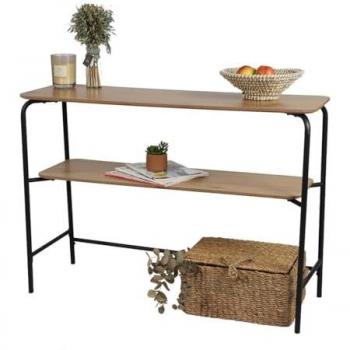 Consola Estilo Industrial Colección PAGNOL - Roble Claro y Metal Negro - 2 Niveles - Amplio Almacenamiento