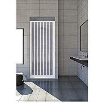 Mampara de ducha Kura de una puerta 100 cm - altura 185 cm, apertura frontal tipo acordeón en PVC blanco