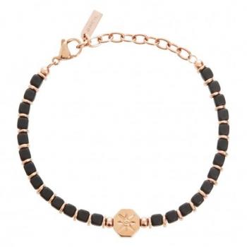 Pulsera BREIL MAST de hombre en acero con piedras naturales color oro rosado, talla 22, con hematita - Mod. TJ3264