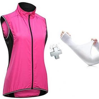 Heroine Chaleco Cortavientos Ciclismo Mujer Chaleco Bici Reflectante Impermeable Chaleco Bicicleta Transpirable Chaleco Ciclismo, Escalada, Correr, equitación con 1 par de Mangas,Rosado,M