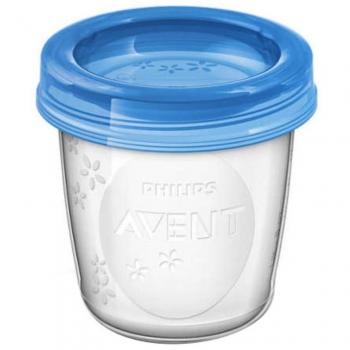 Philips Avent SCF618/10 Vasos de Almacenamiento para Leche Materna, 180ml, 10 unidades con Tapas y 2 Adaptadores