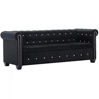 vidaXL Sofá Chesterfield de 3 Plazas Terciopelo 199x75x72cm Negro Mobiliario