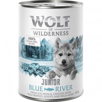 Wolf of Wilderness Junior 6 x 400 g - Blue River con pollo y salmón