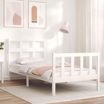 Cama individual con cabecero de madera maciza blanco
