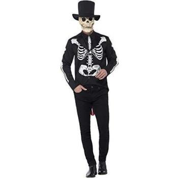 Smiffys-44656M Disfraz de Esqueleto de Novio del día de Muertos, con Chaqueta, Camisa FA, Color Negro, M-Tamaño 38-40