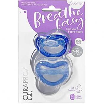 Chupete Curaprox Talla 1 Azul Pastel para Bebés a Partir de 7 Meses - Dúo (2 uds)