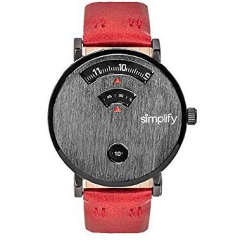 Simplify The 7000 Unisex Black and Red Leather Quartz Watch