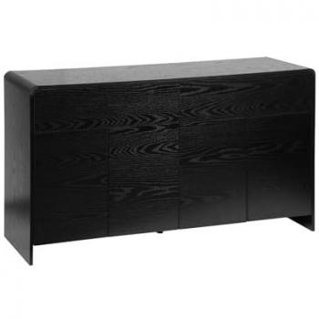 Aparador Redondo Efecto Madera Negro con 2 Cajones y 4 Puertas, Milo, 140x40x75 cm