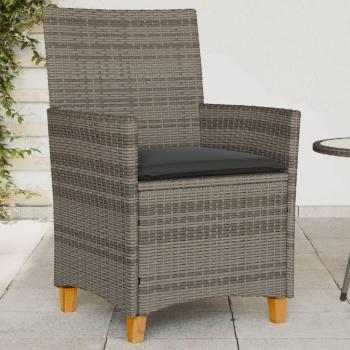 vidaXL Garden Chairs with Cushions 2 pcs Grey Poly Rattan & Solid Wood