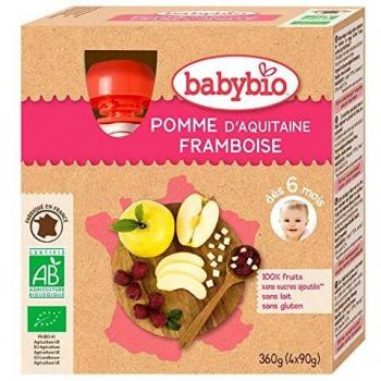 BabyBio POUCHE Manzana Frambuesa Bio 4 x 90 g, No aplicable