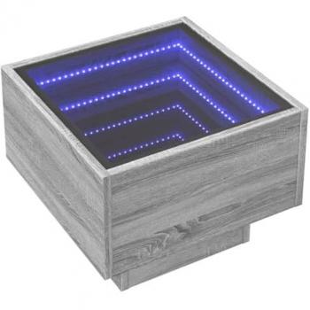 Mesa auxiliar con LED de madera ingeniería gris Sonoma 40x40x30cm