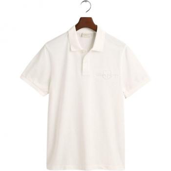 GANT Regular Fit Tonal Shield Logo Short Sleeve Rugger - Eggshell - M - Male