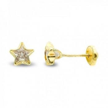 Pendientes de Oro 9k para Mujer en Forma de Estrella con Circonitas y Cierre de Tornillo