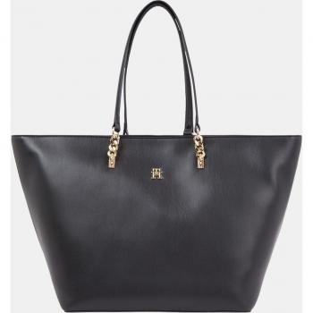 Tommy Hilfiger Black Polyethylene Handbag, Black Shoulder Bag with Zip Closure, Female, Size: ONE SIZE, Tote Bags, TH Refined Shopper Bag 31 cm