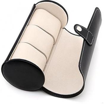KingOfHearts™ De cuero caja de reloj del rodillo - premium Organizador para la visualización y almacenamiento de reloj de pulsera, pulseras y joyería-Negro