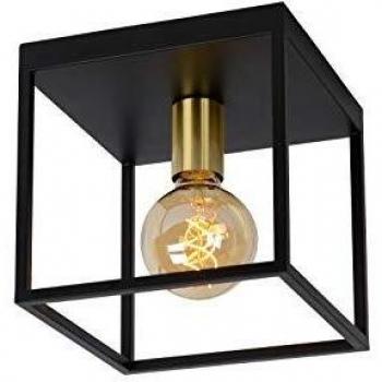Luz de Techo Moderna Lucide Ruben 1xE27 40W Color Negro y Acabado en Oro Mate 22x22x22 cm