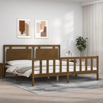 Cabecero de lana redonda con ámbar y estructura cama de madera maciza marrón miel 200x200 cm