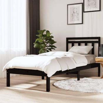 Cama de pino macizo gris negro 100x200 cm