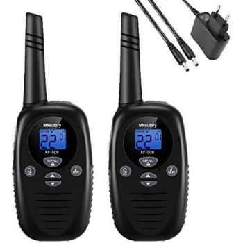 Walkie Talkie Niños Recargable PMR446, 8 Canales, Alcance 4 km, Negro, 2 Unidades