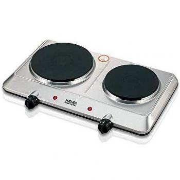 Haeger Double Top Disc Placa Eléctrica de Cocción Doble 2 Fogones Acero Inoxidable Encimera 45.5 cm Quemador en Espiral 2250W HP-02S.015