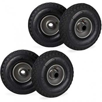 Pack de 4 Ruedas Neumáticas para Carretilla 3.00-4, Llanta de Acero, Eje de 25mm, Negro-Gris